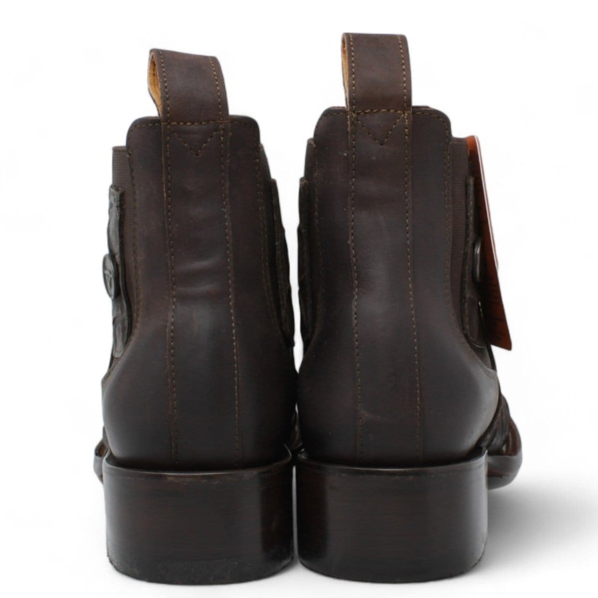 Hooch Boots Fish Print Leather Square Toe Ankle Boots - Chocolate