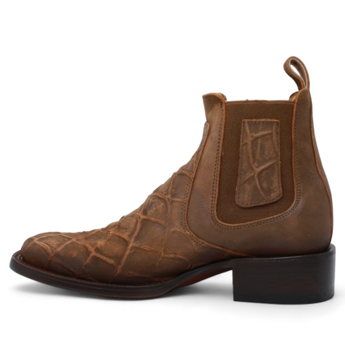 Hooch Boots Fish Print Leather Square Toe Ankle Boots - Cinnamon