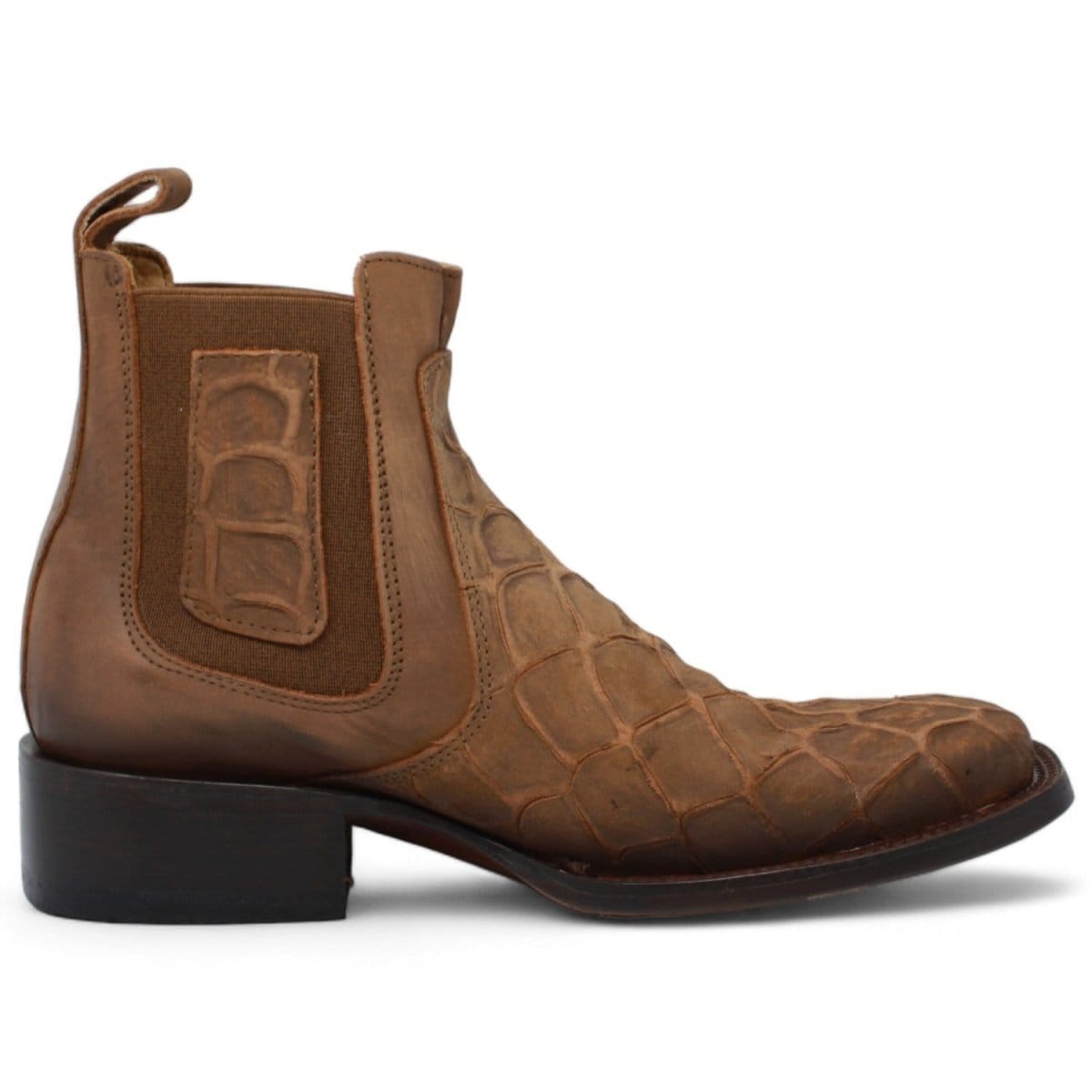 Hooch Boots Fish Print Leather Square Toe Ankle Boots - Cinnamon
