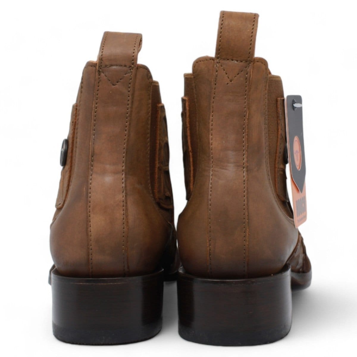 Hooch Boots Fish Print Leather Square Toe Ankle Boots - Cinnamon
