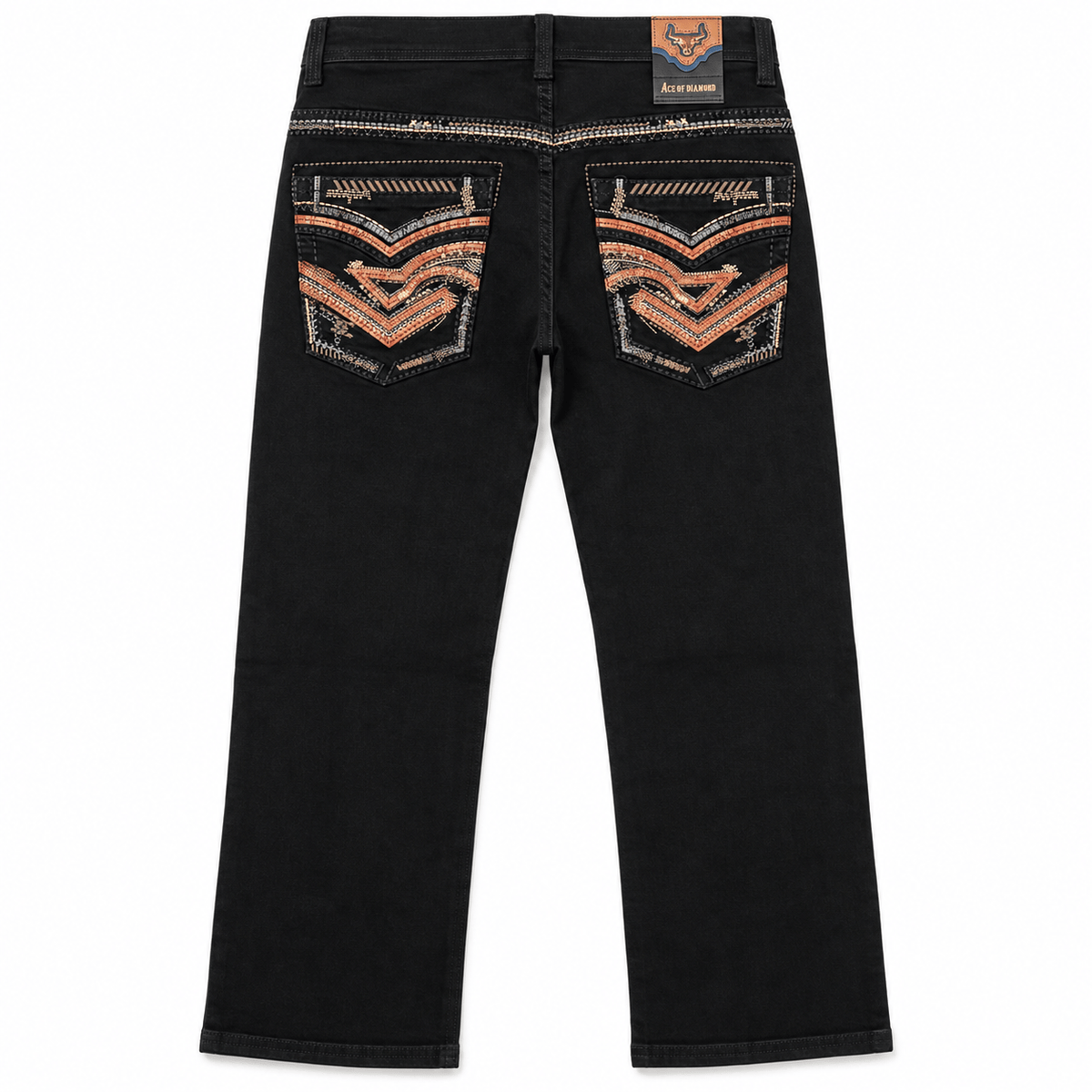 Hooch Boots Jeans Men's Black Western Bootcut Jeans with Orange Embroidery – P-1500