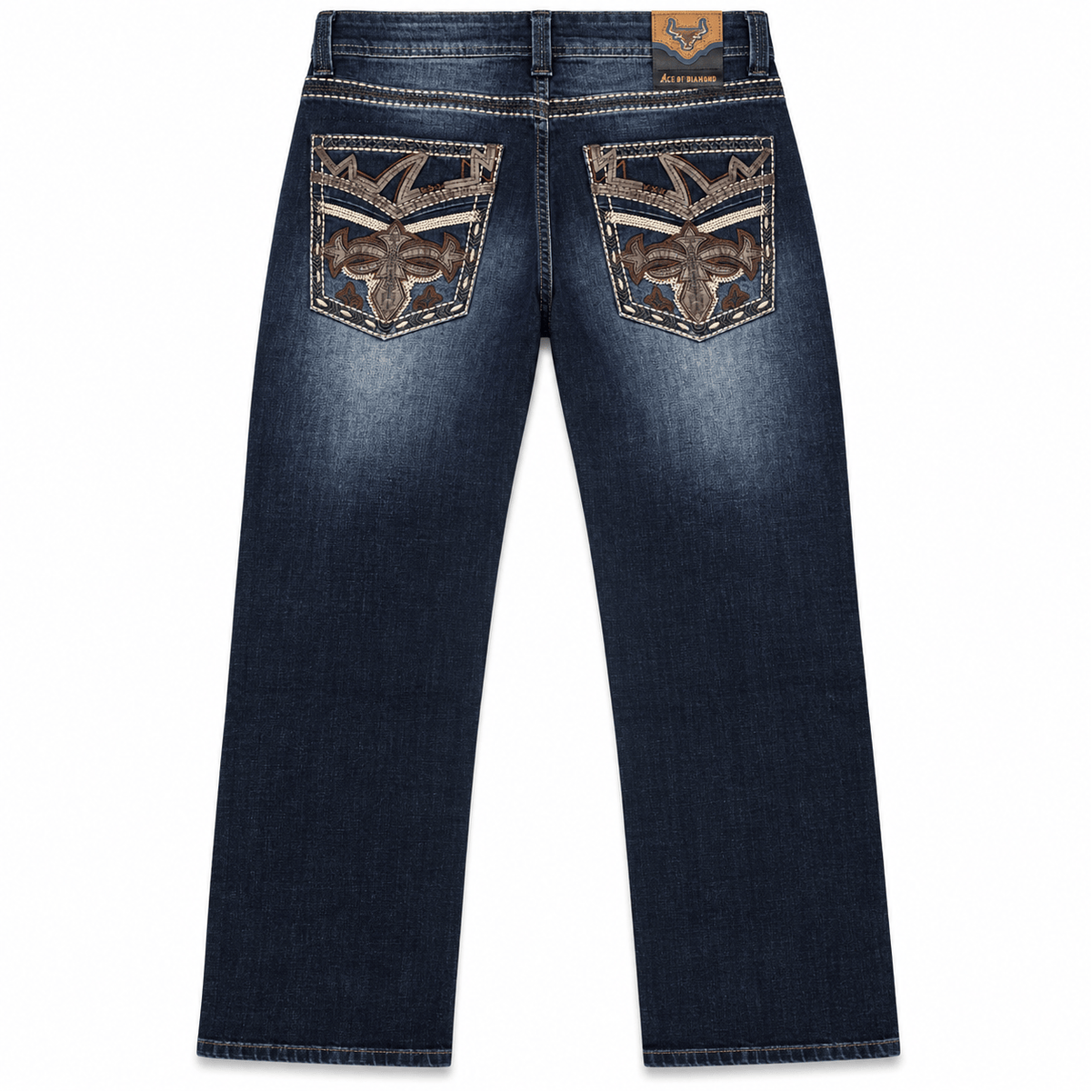 Hooch Boots Jeans Men's Dark Blue Western Bootcut Jeans with Cross Embroidery – P-1535