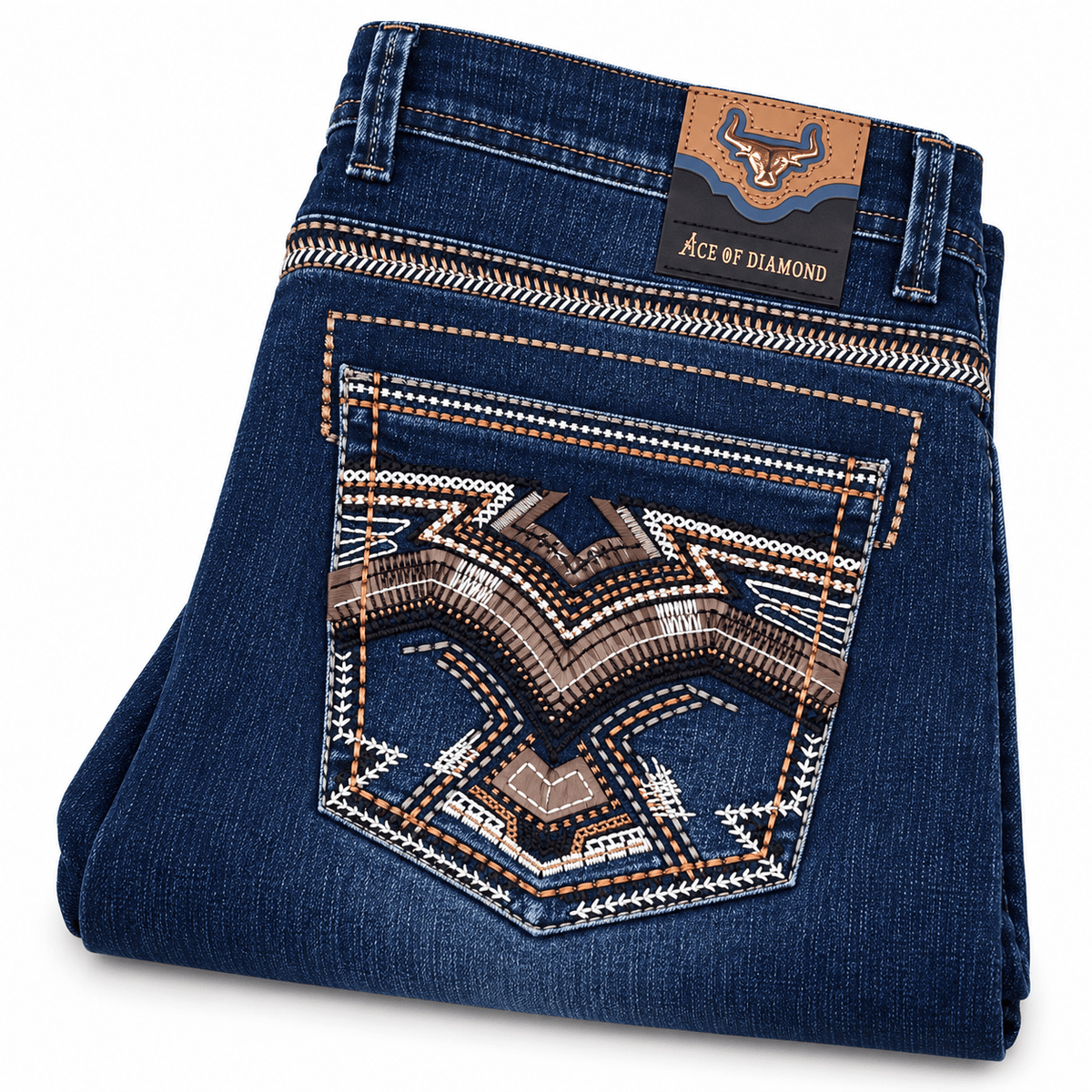 Hooch Boots Jeans Men's Dark Blue Western Bootcut Jeans with Embroidered Pockets – P-1510