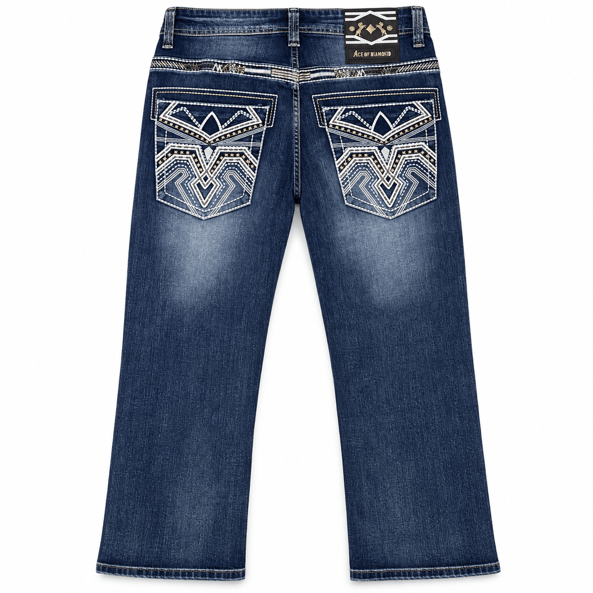 Hooch Boots Jeans Men's Dark Blue Western Bootcut Jeans with White Embroidery – P-1430