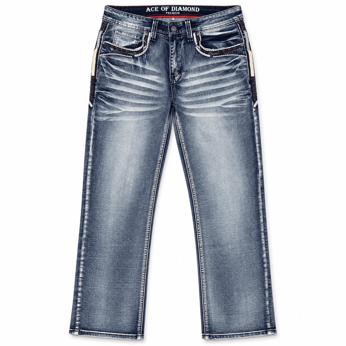 Hooch Boots Jeans Men's Light Blue Western Bootcut Jeans with Horseshoe Embroidery – P-1450
