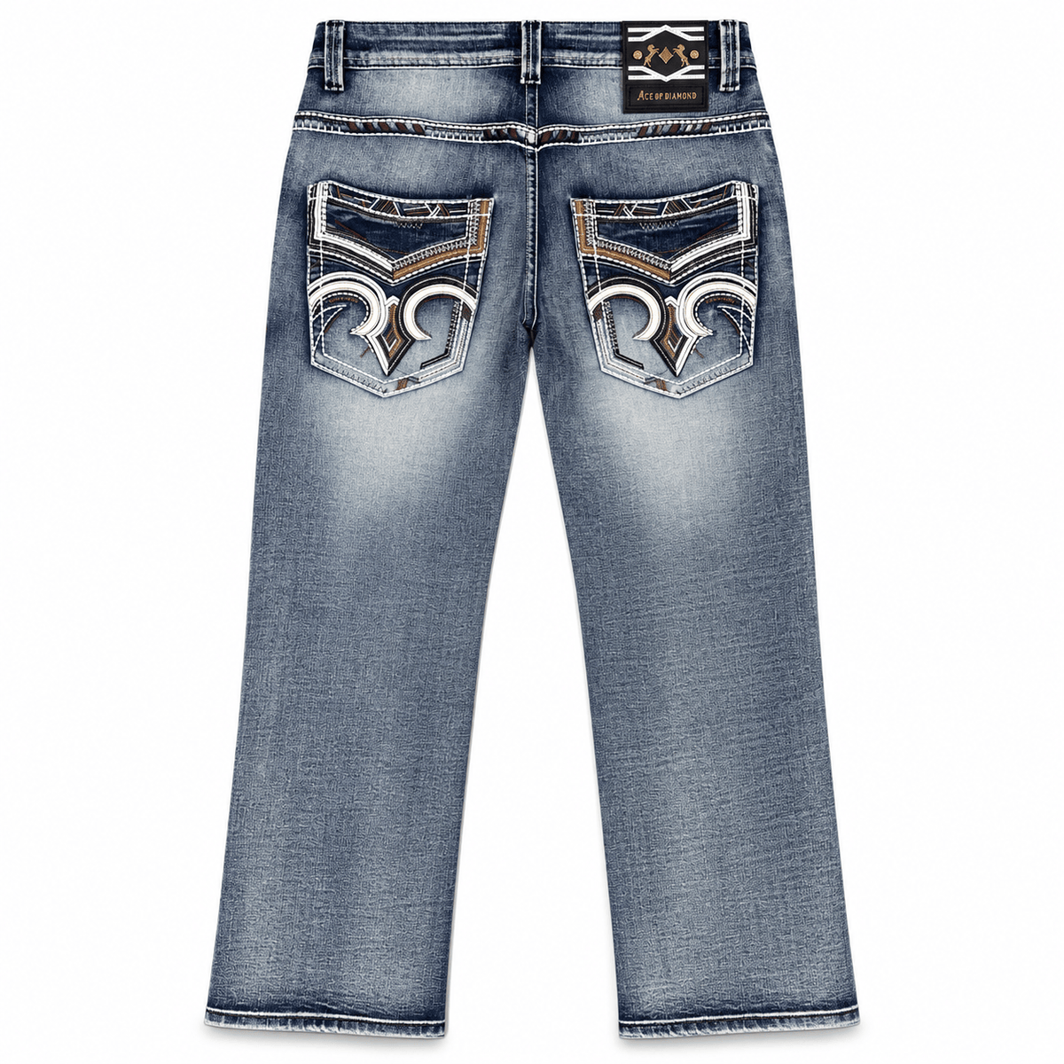 Hooch Boots Jeans Men's Light Blue Western Bootcut Jeans with Horseshoe Embroidery – P-1450