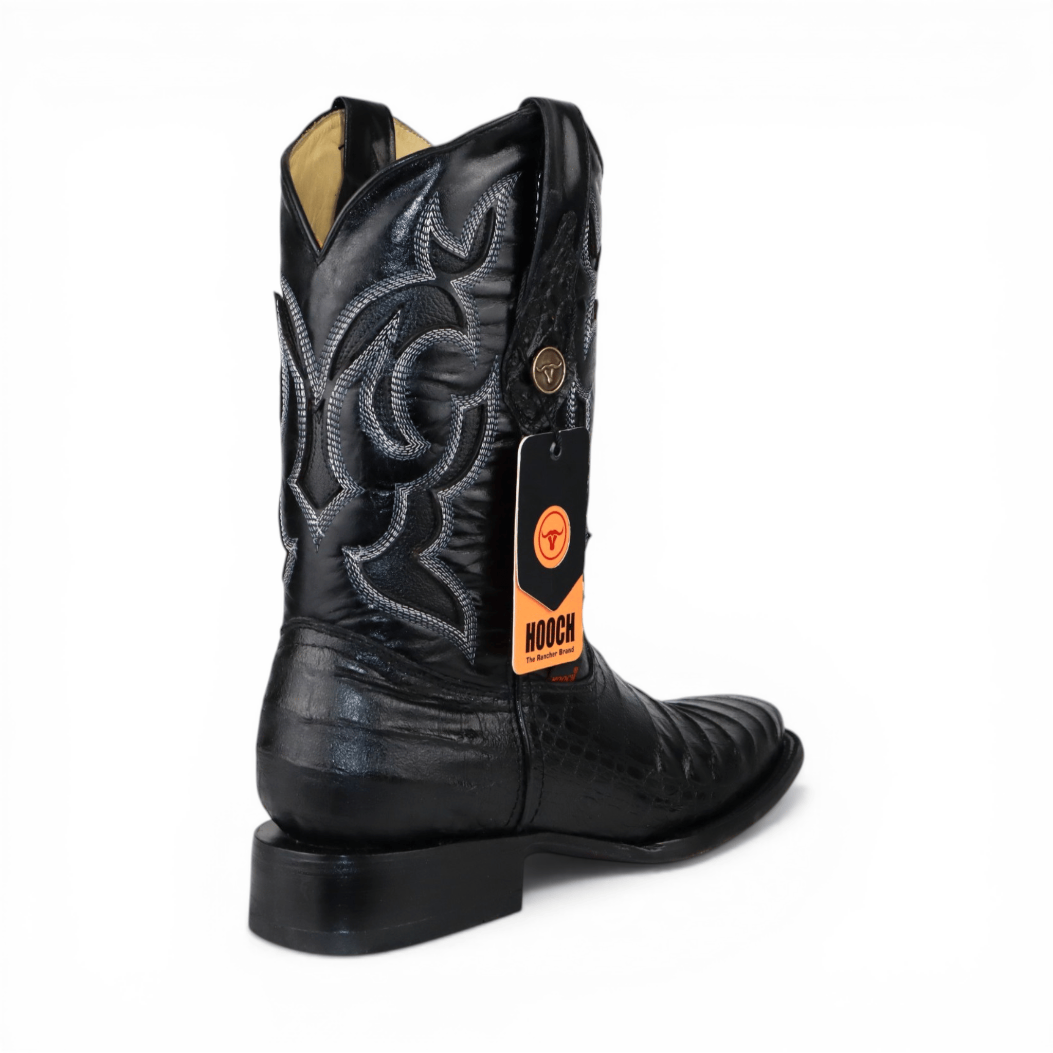 Hooch Boots Men’s Caiman Belly Print Square Toe Boots Black Color – Hooch Boots