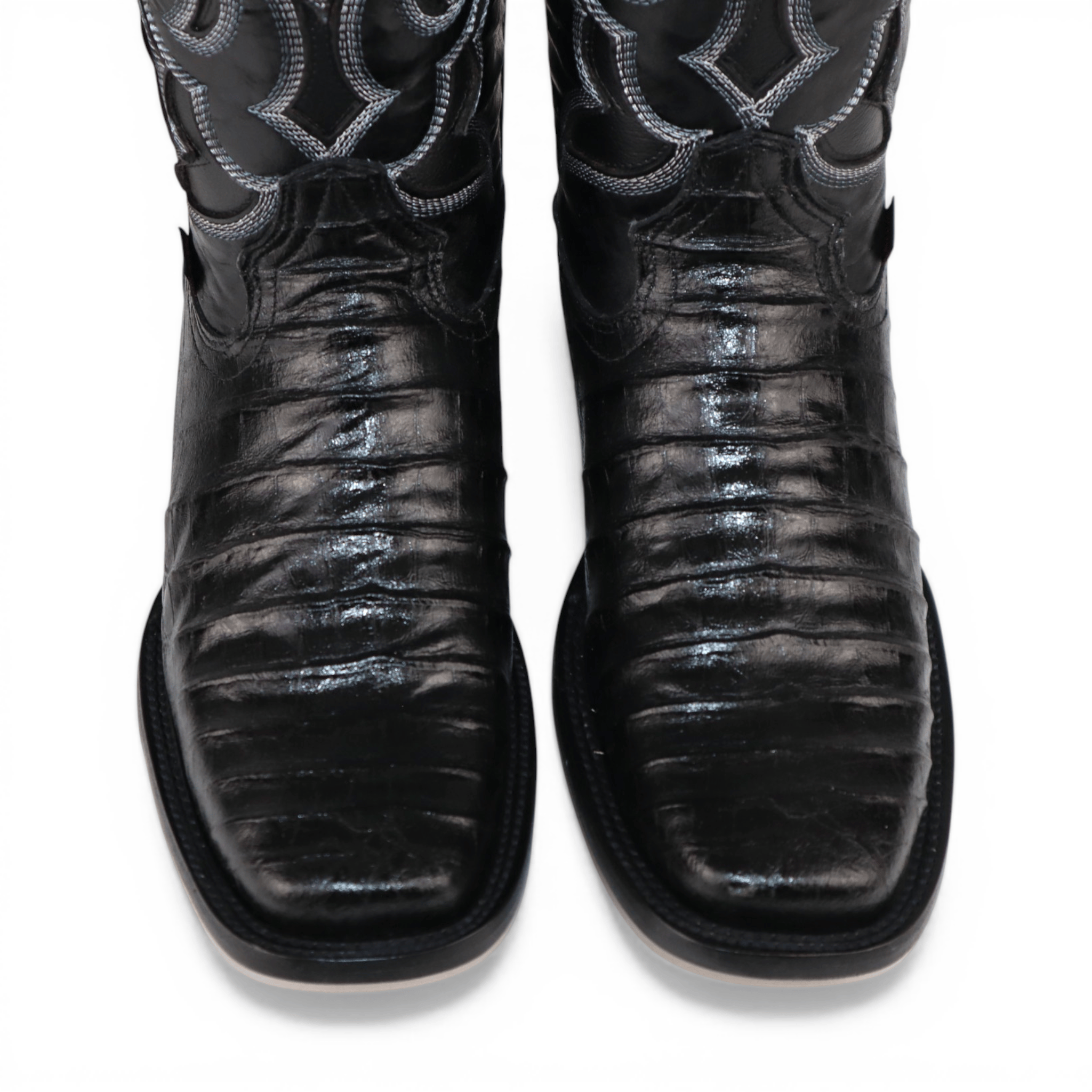Hooch Boots Men’s Caiman Belly Print Square Toe Boots Black Color – Hooch Boots