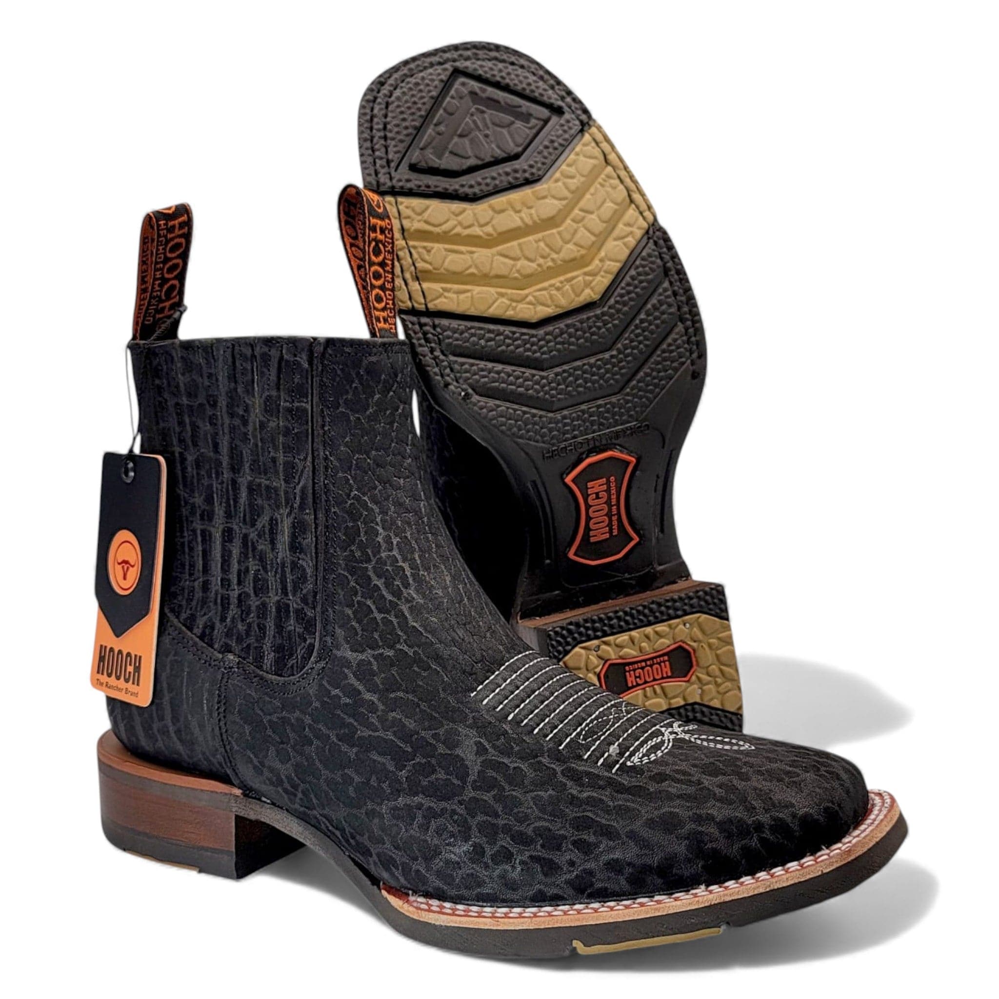 Hooch Boots Men’s Genuine Bull Shoulder Leather Square Toe Ankle Boots Black Color – Hooch Boots