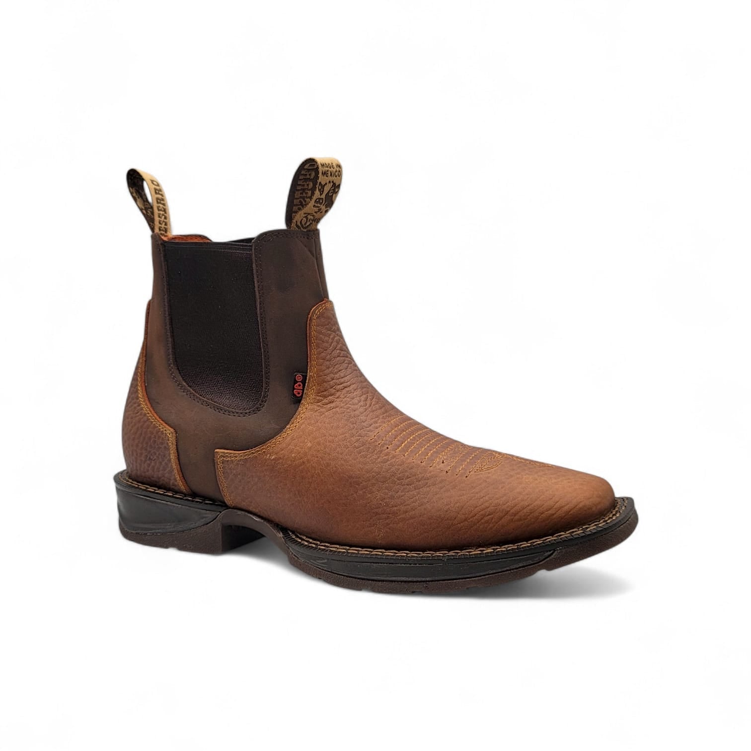 Hooch Boots Men’s Genuine Leather Square Toe Ankle Boots Honey-Brown Color with Rubber Sole