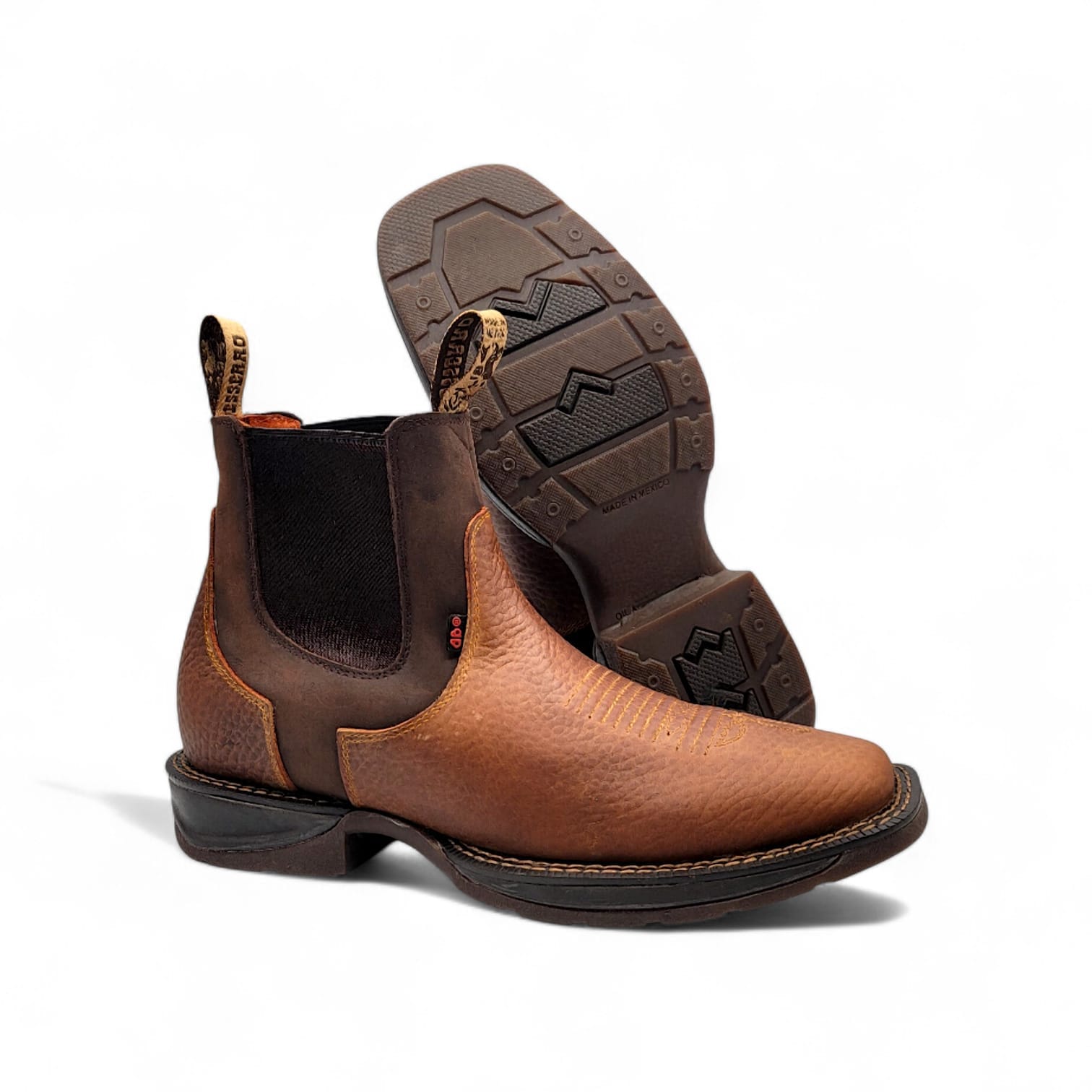 Hooch Boots Men’s Genuine Leather Square Toe Ankle Boots Honey-Brown Color with Rubber Sole