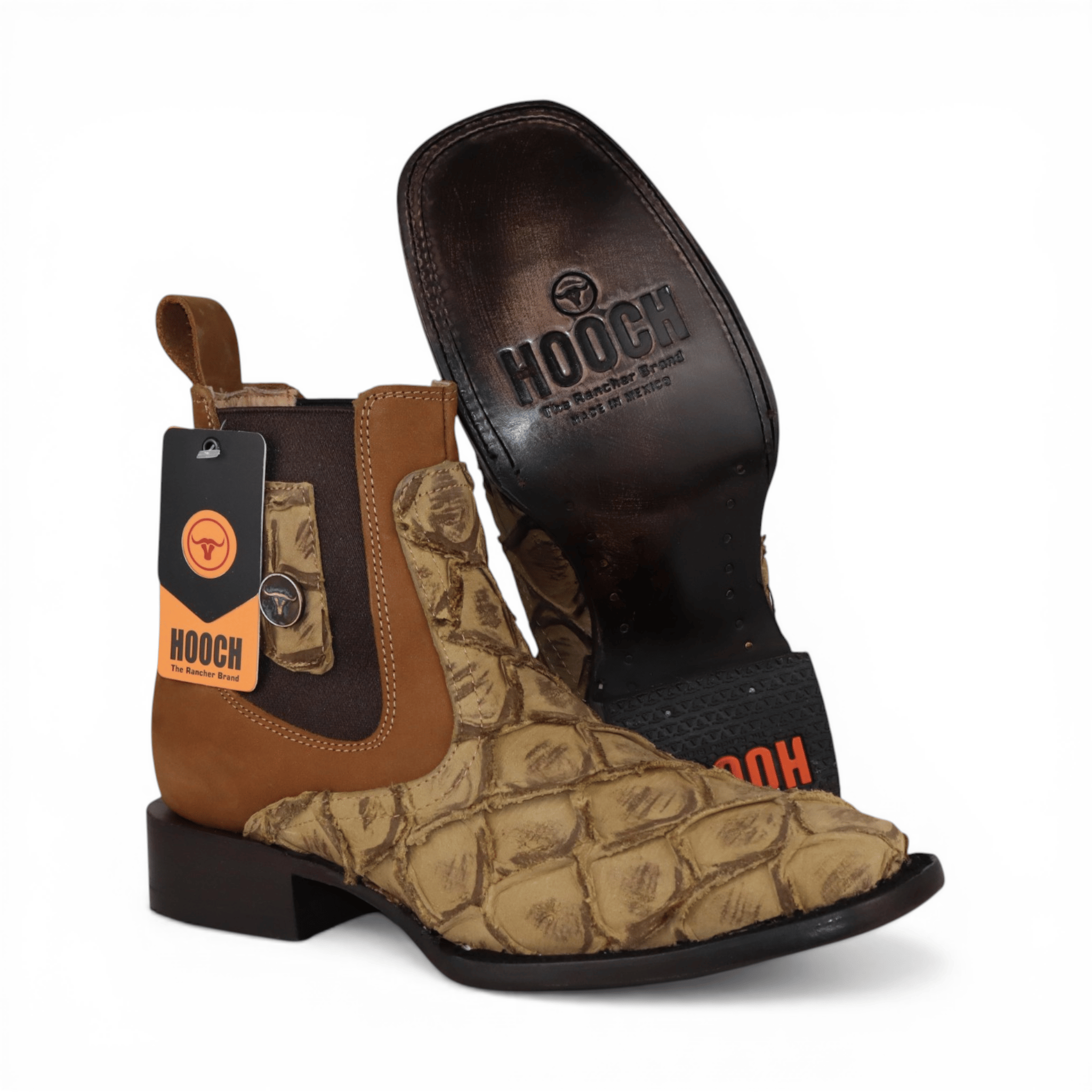 Hooch Boots Mens Pirarucu Print Botin Orix – Square Toe Genuine Leather Western Boot H42RM7215