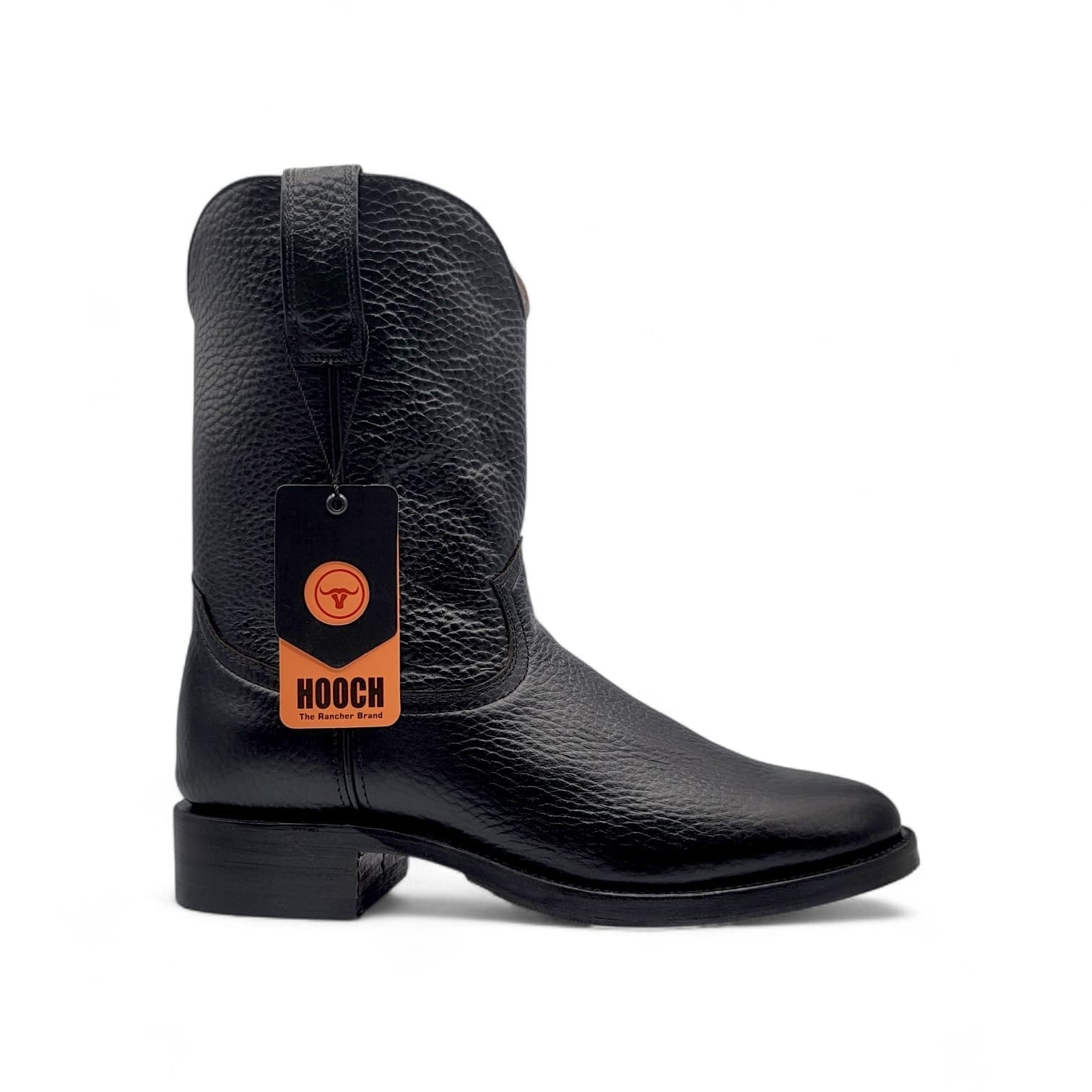 Hooch Boots Mens Roper Boot Black – Soft Genuine Leather Round Toe Western Boot H52PR0572 - Right SIde View