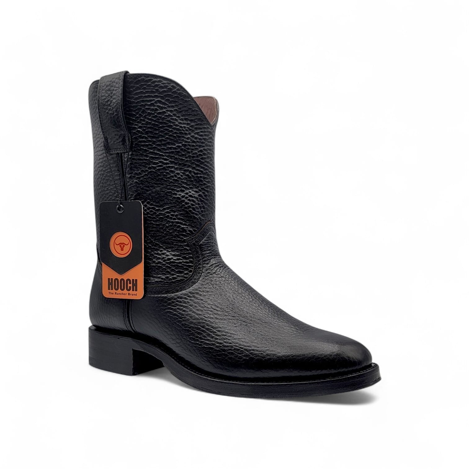 Hooch Boots Mens Roper Boot Black – Soft Genuine Leather Round Toe Western Boot H52PR0572 - Side View