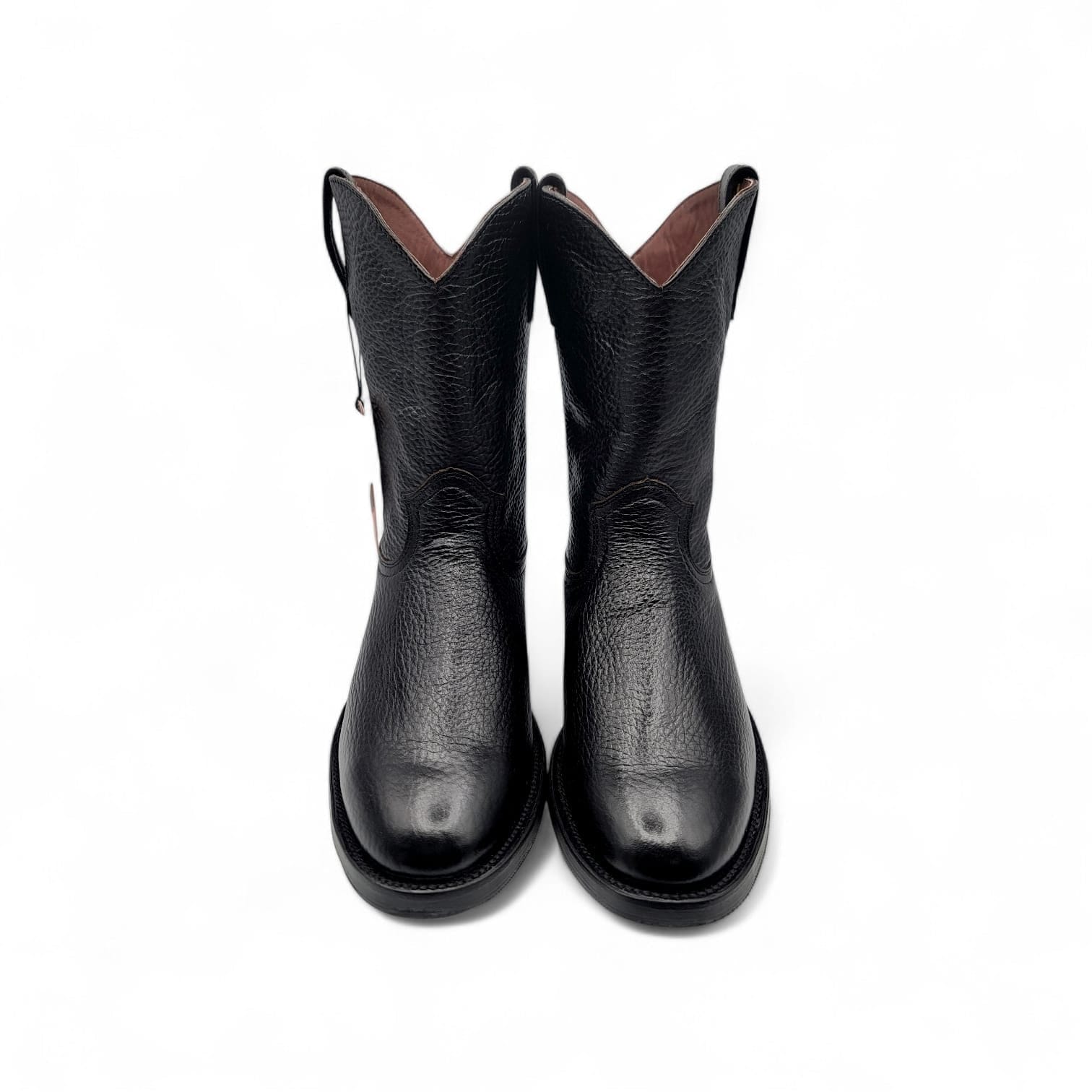 Hooch Boots Mens Roper Boot Black – Soft Genuine Leather Round Toe Western Boot H52PR0572 - Pair Front View