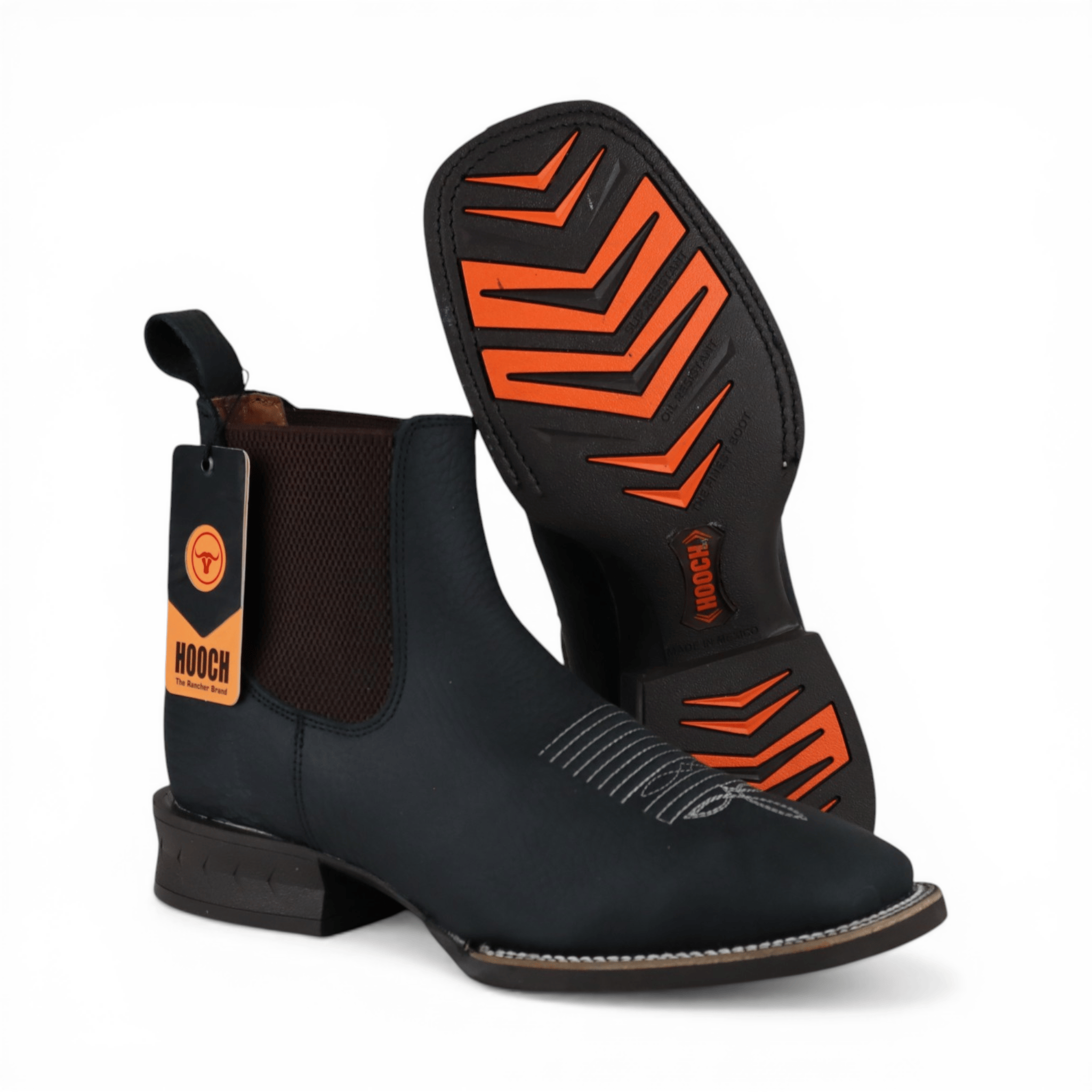 Hooch Boots Mens Wide Square Toe Botin Black – Lightweight Rubber Sole Leather Boot H42A0527