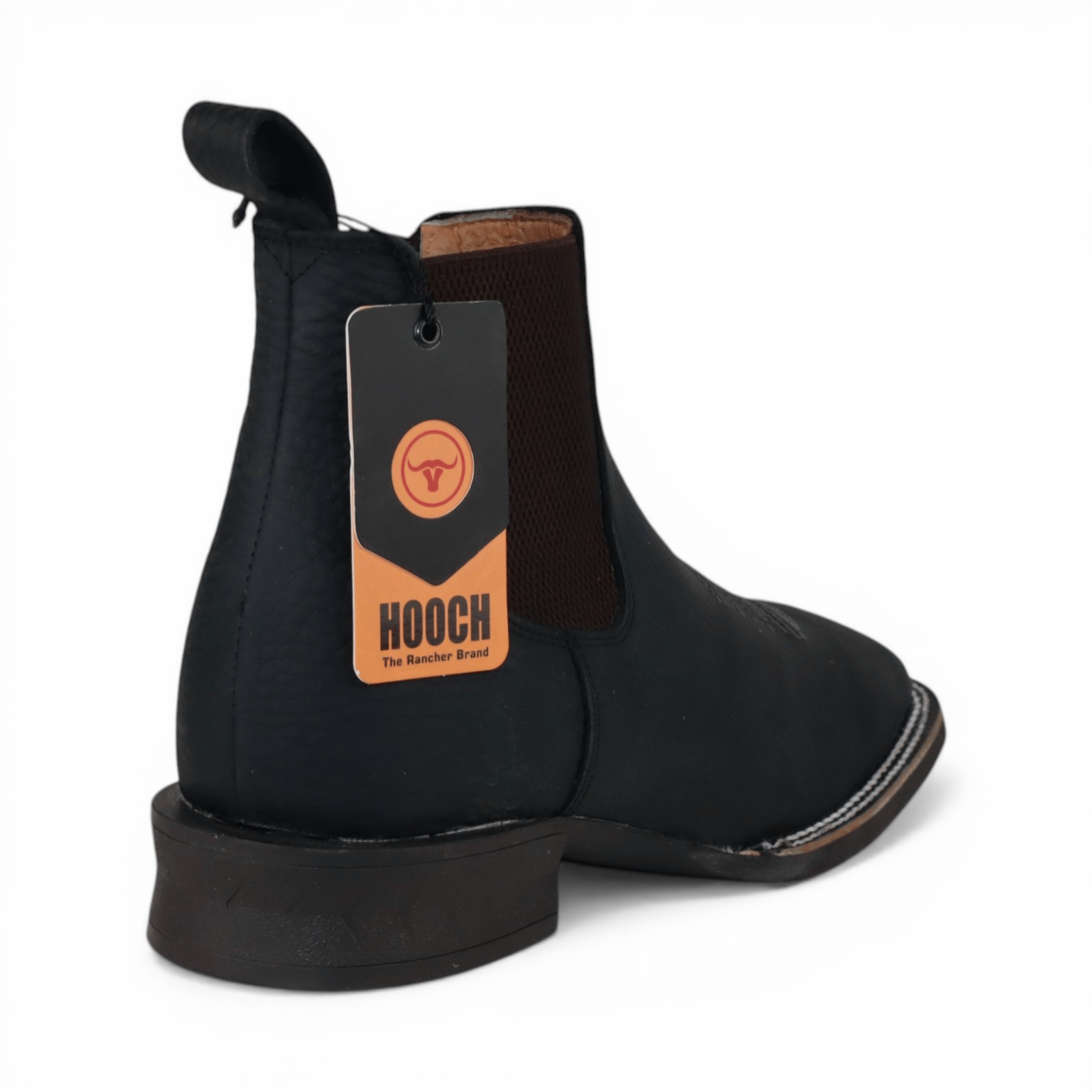 Hooch Boots Mens Wide Square Toe Botin Black – Lightweight Rubber Sole Leather Boot H42A0527