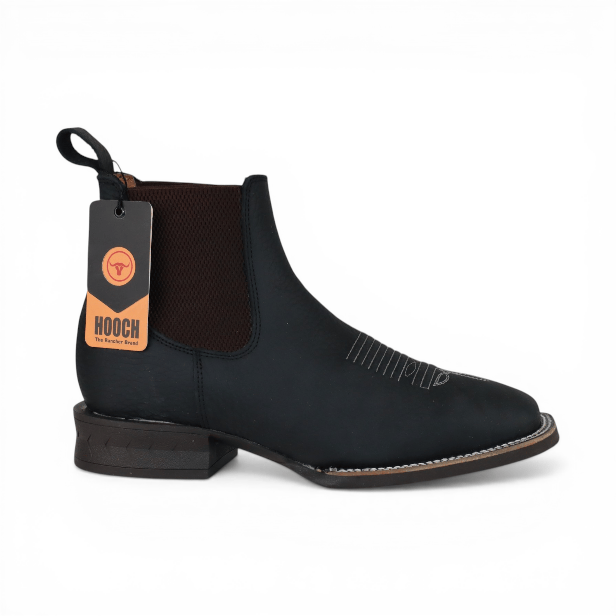 Hooch Boots Mens Wide Square Toe Botin Black – Lightweight Rubber Sole Leather Boot H42A0527