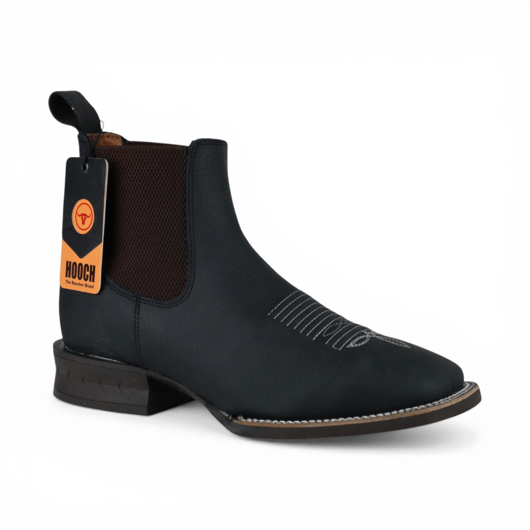 Hooch Boots Mens Wide Square Toe Botin Black – Lightweight Rubber Sole Leather Boot H42A0527