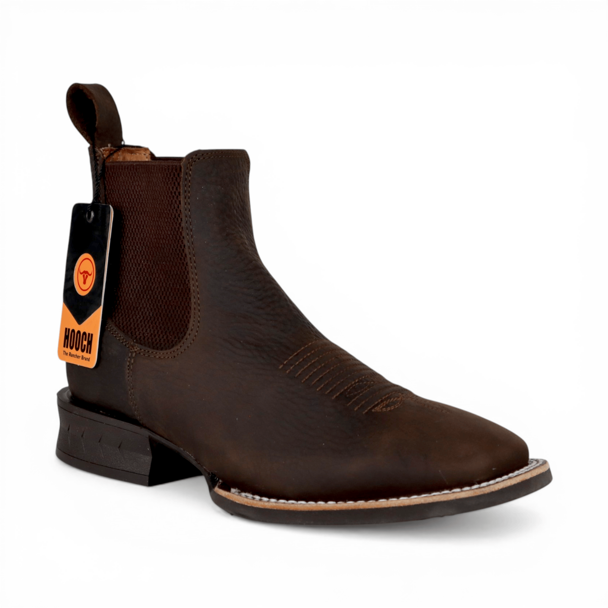 Hooch Boots Mens Wide Square Toe Botin Chocolate – Genuine Leather Western Boot H42A9427