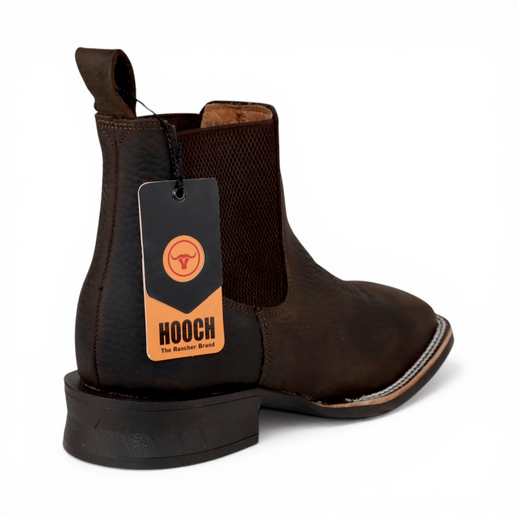Hooch Boots Mens Wide Square Toe Botin Chocolate – Genuine Leather Western Boot H42A9427