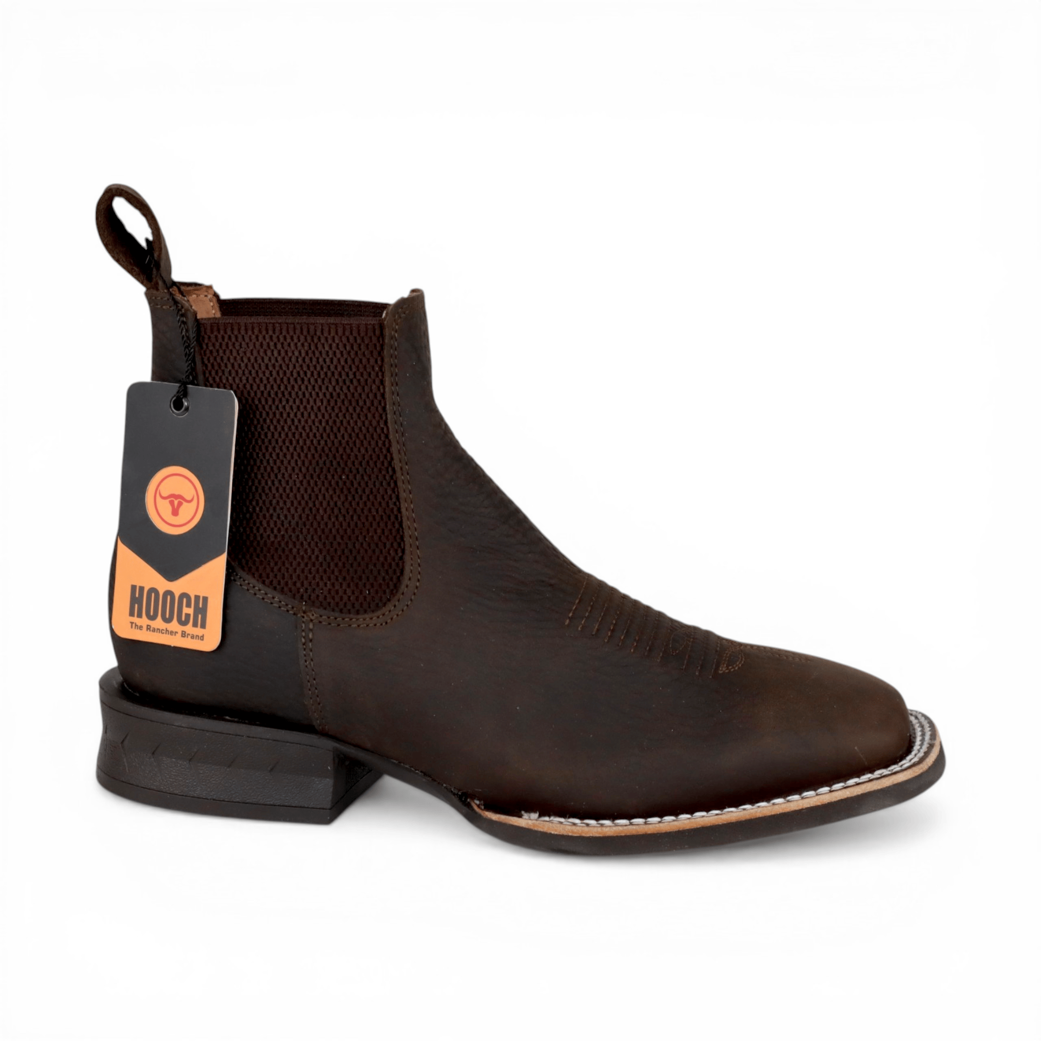 Hooch Boots Mens Wide Square Toe Botin Chocolate – Genuine Leather Western Boot H42A9427
