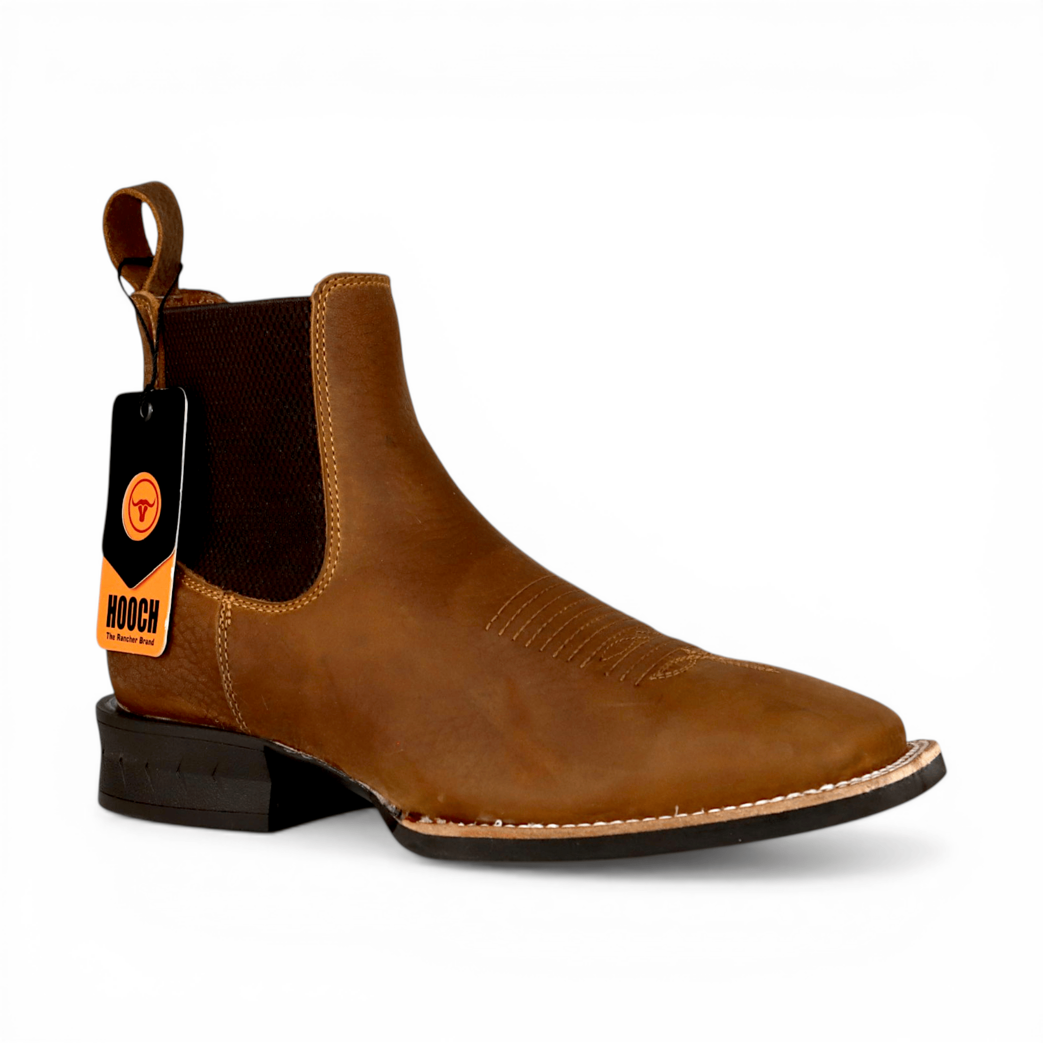 Hooch Boots Mens Wide Square Toe Botin Tan – Genuine Leather Western Boot H42A3127