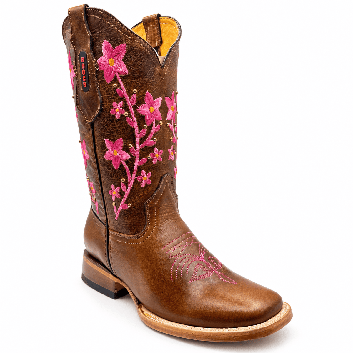 Hooch Boots Women's Genuine Leather Square Toe Boots Brown Color - Hooch Boots
