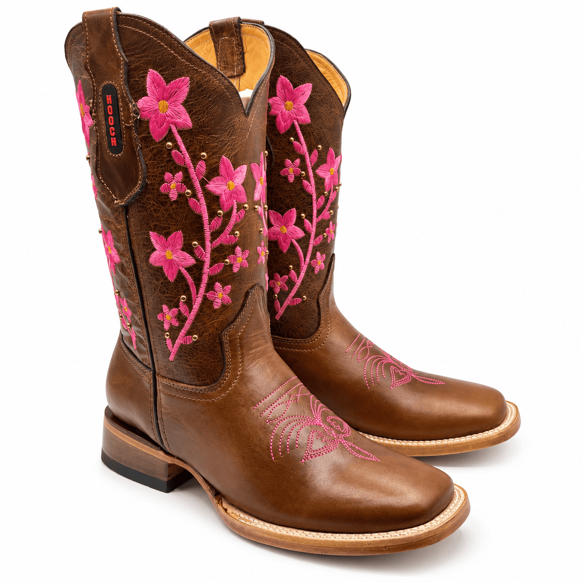 Hooch Boots Women's Genuine Leather Square Toe Boots Brown Color - Hooch Boots