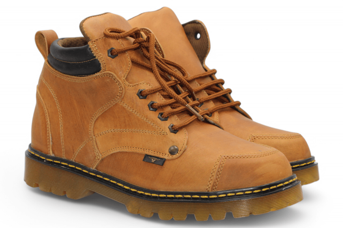 Caiman Rodeo Wallet Men’s Honey Leather Round Toe Work Boot with Clear Rubber Sole – Hooch