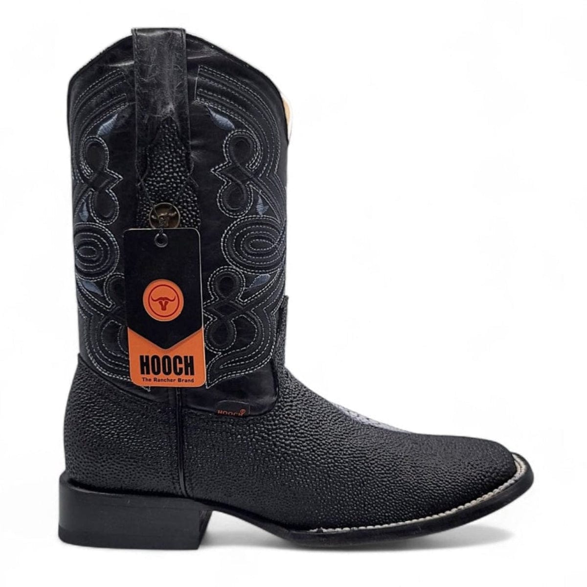 Hooch Boots Men's Handcrafted Stingray Print Genuine Leather Wide Square Toe Western Boots - Right Side View