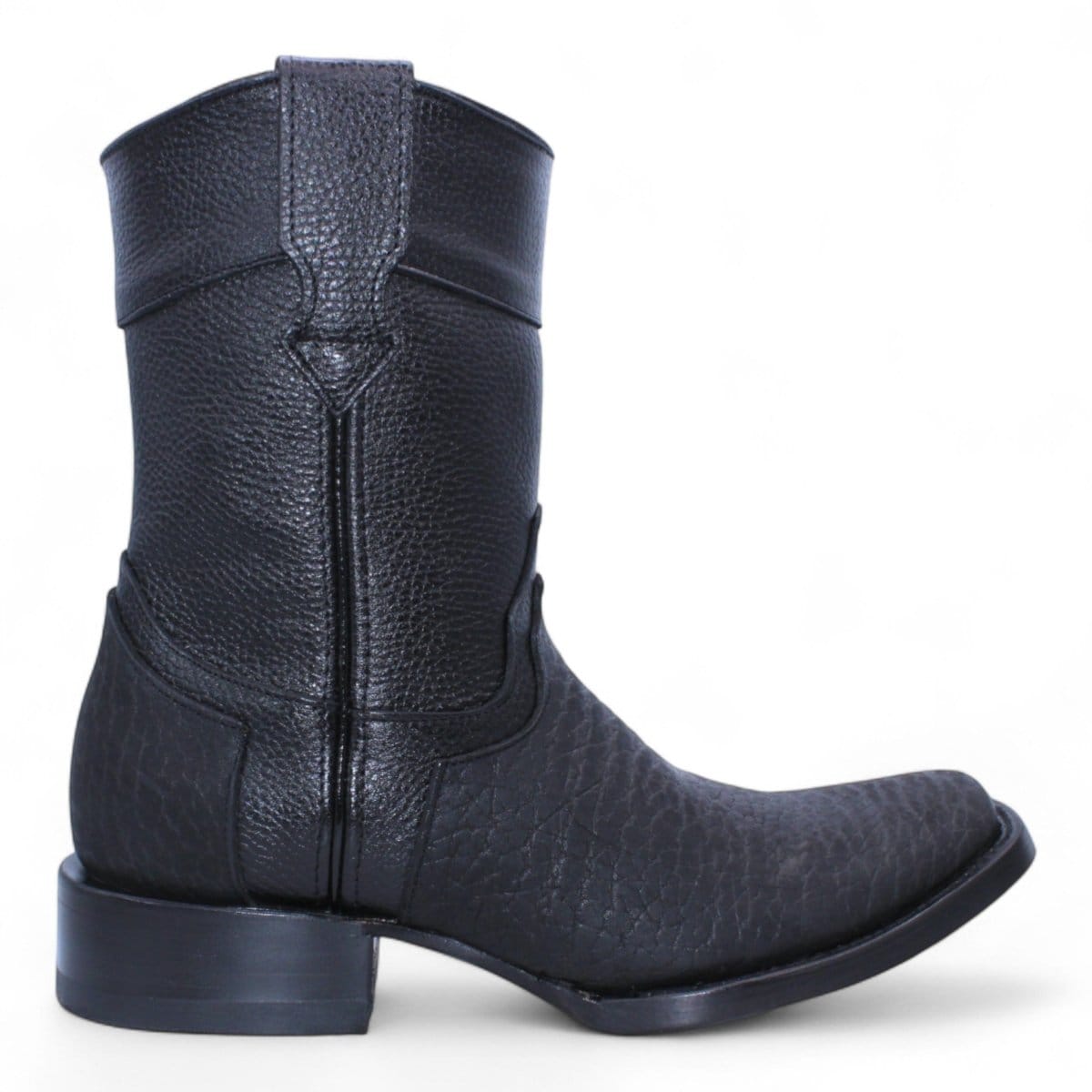Hooch Boots Men's Handcrafted Black Bull Neck Genuine Leather Dubai Square Toe Western Short Boots - Right Side View
