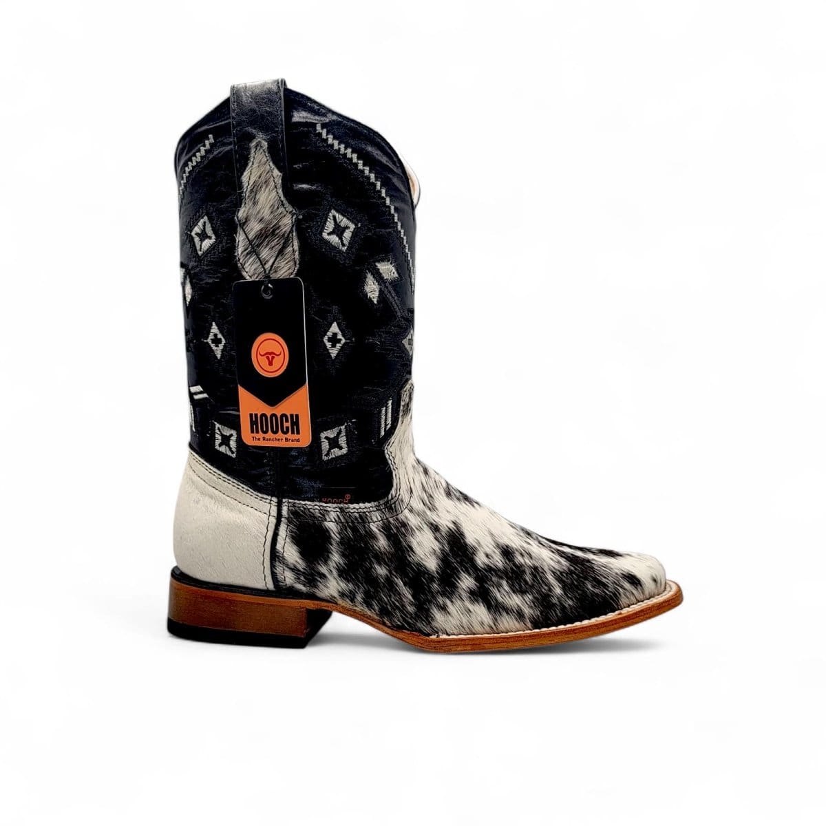 Hooch Boots Men's Handcrafted Black and White Hair-On Cowhide Leather Square Toe Western Boots - Right Side View
