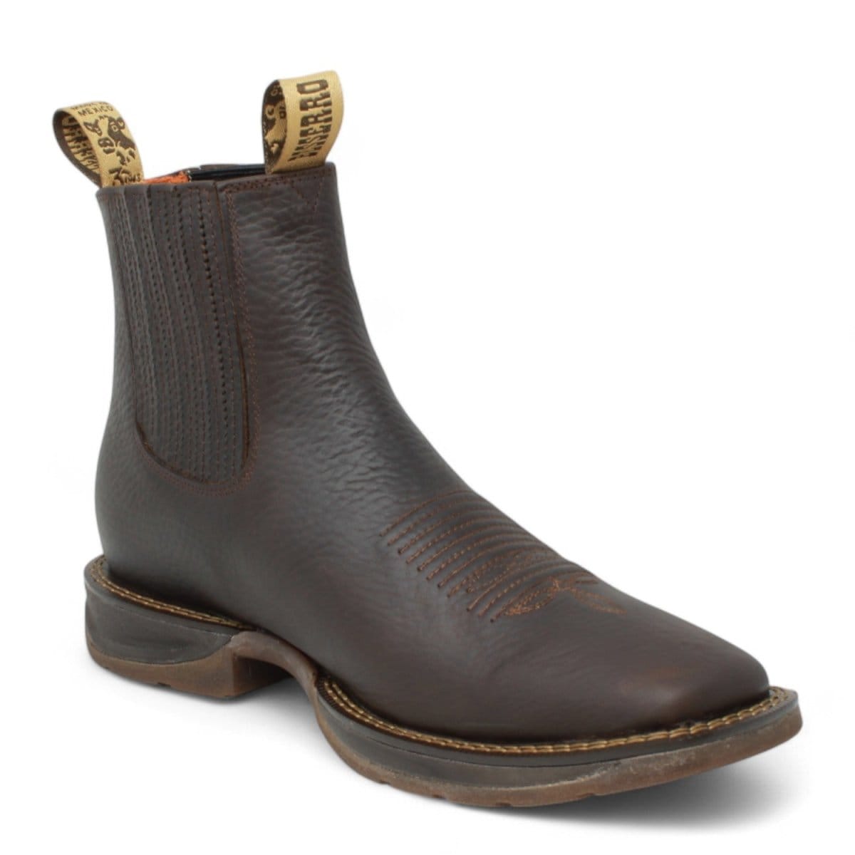 El Besserro Men's Handcrafted Brown Genuine Cowhide Leather Wide Square Toe Western Ankle Boots - Side View