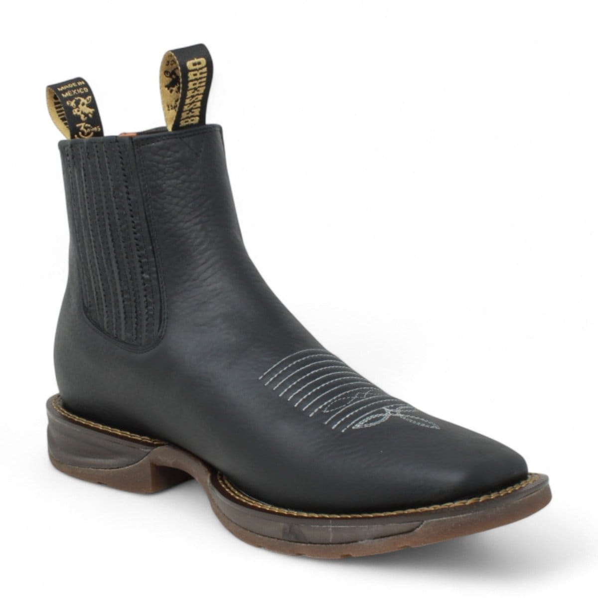 El Besserro Men's Handcrafted Black Genuine Cowhide Leather Wide Square Toe Western Ankle Boots - Side View