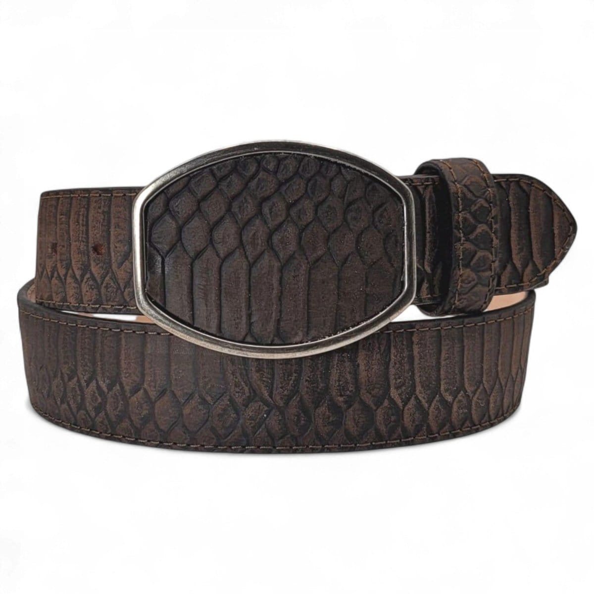 Hooch Boots Men´s Python Print Western Belt - Chocolate - Front View