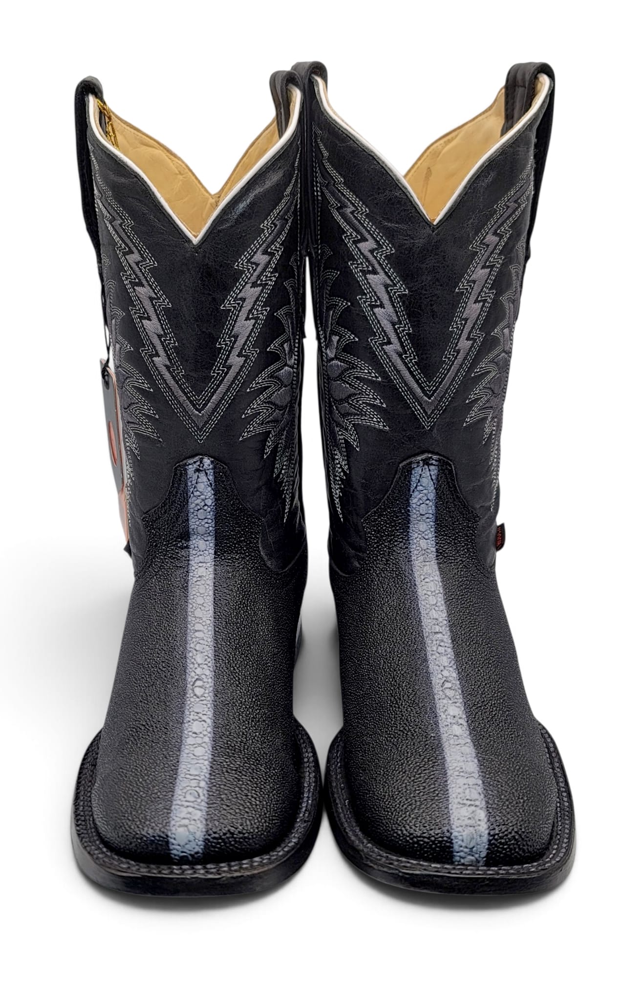 Hooch Men's Cowboy Boots Men's Genuine Leather Stingray Print Square Toe Boots and Belt Combo Black Color – Hooch Boots