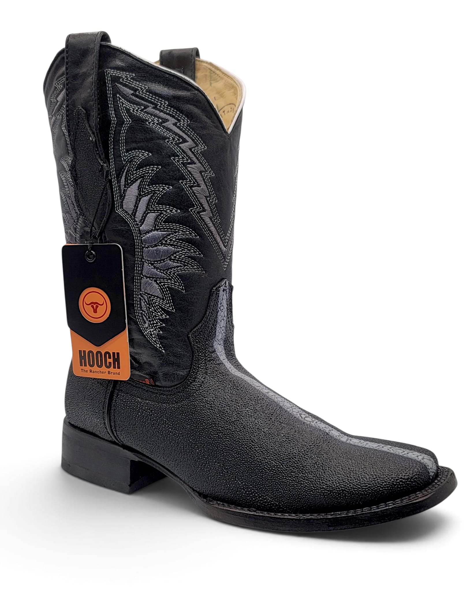 Hooch Men's Cowboy Boots Men's Genuine Leather Stingray Print Square Toe Boots and Belt Combo Black Color – Hooch Boots