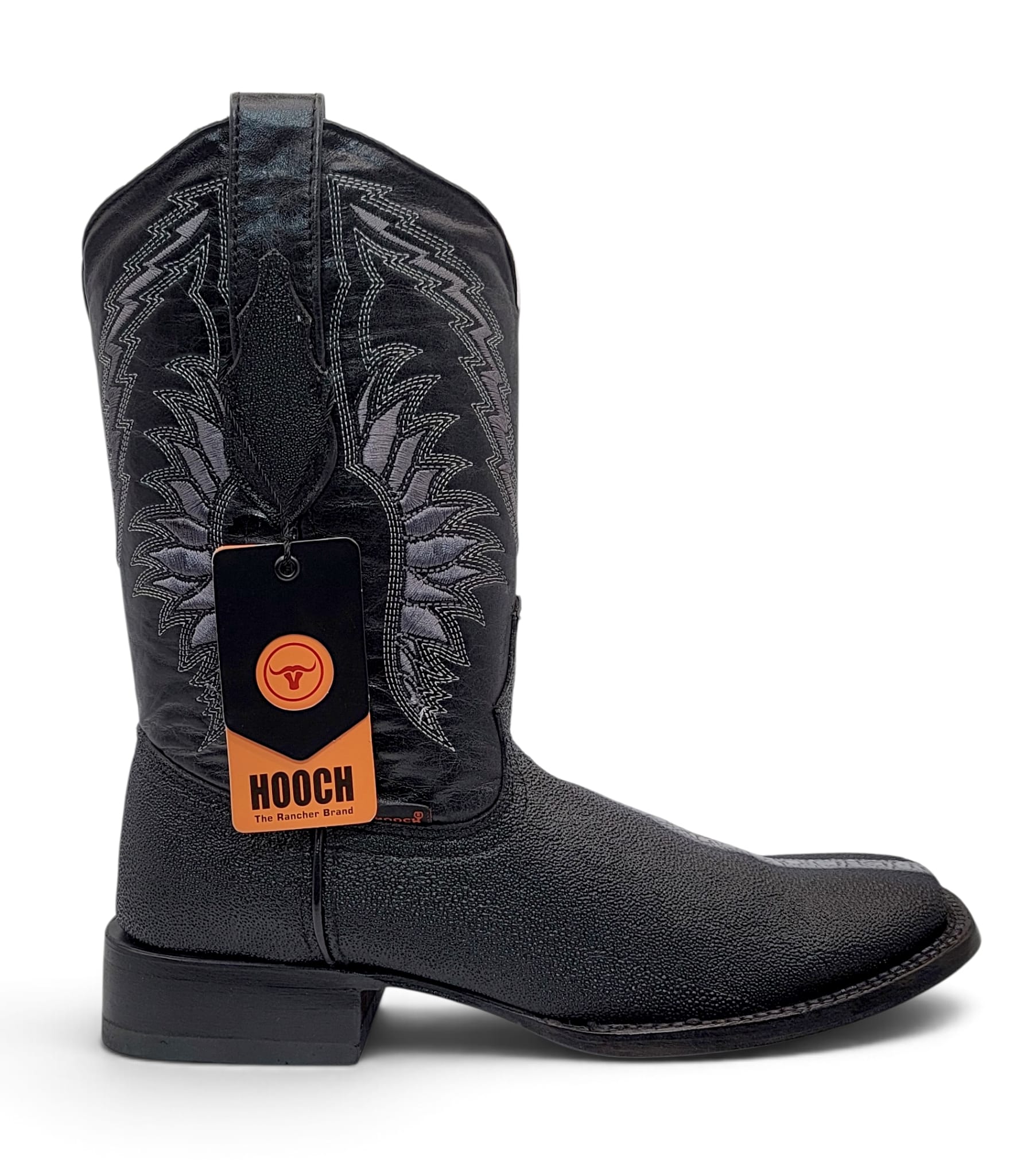 Hooch Men's Cowboy Boots Men's Genuine Leather Stingray Print Square Toe Boots and Belt Combo Black Color – Hooch Boots