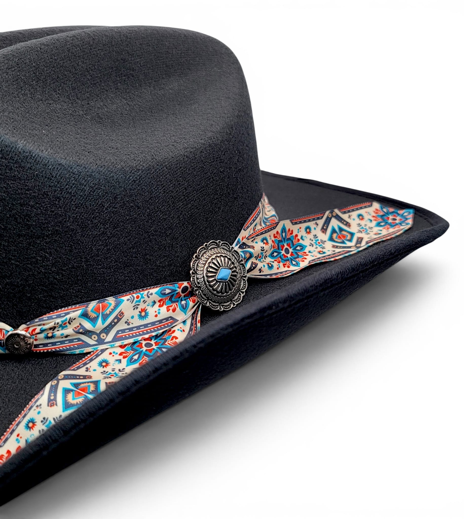 Hooch Women's Western Hat Women's Synthetic Felt Western Cowgirl Hats Black Color Charlie Printed Band – Hooch Boots