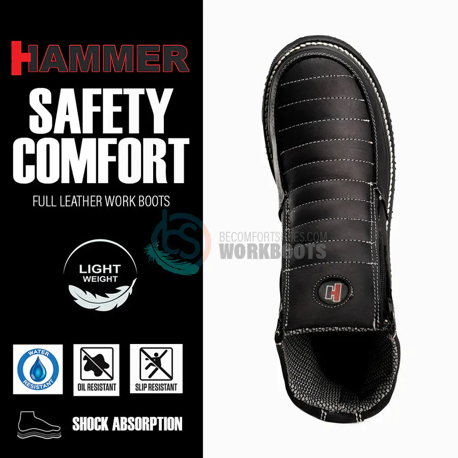 Joe Boots Boots Dual Zipper Comfort Wellington Sole Work Boots Black Color - Hammer Boots