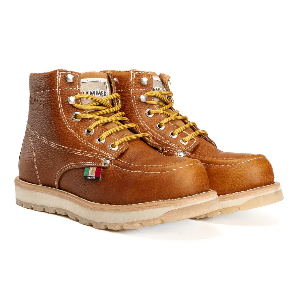 Joe Boots Boots Murphy 6" Leather Work Boots Doble Density Sole With MEX Flag Honey Color - Hammer Boots