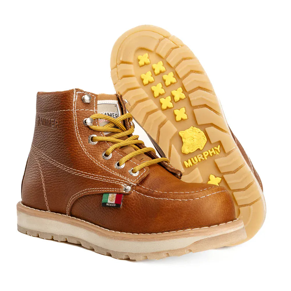Joe Boots Boots Murphy 6" Leather Work Boots Doble Density Sole With MEX Flag Honey Color - Hammer Boots