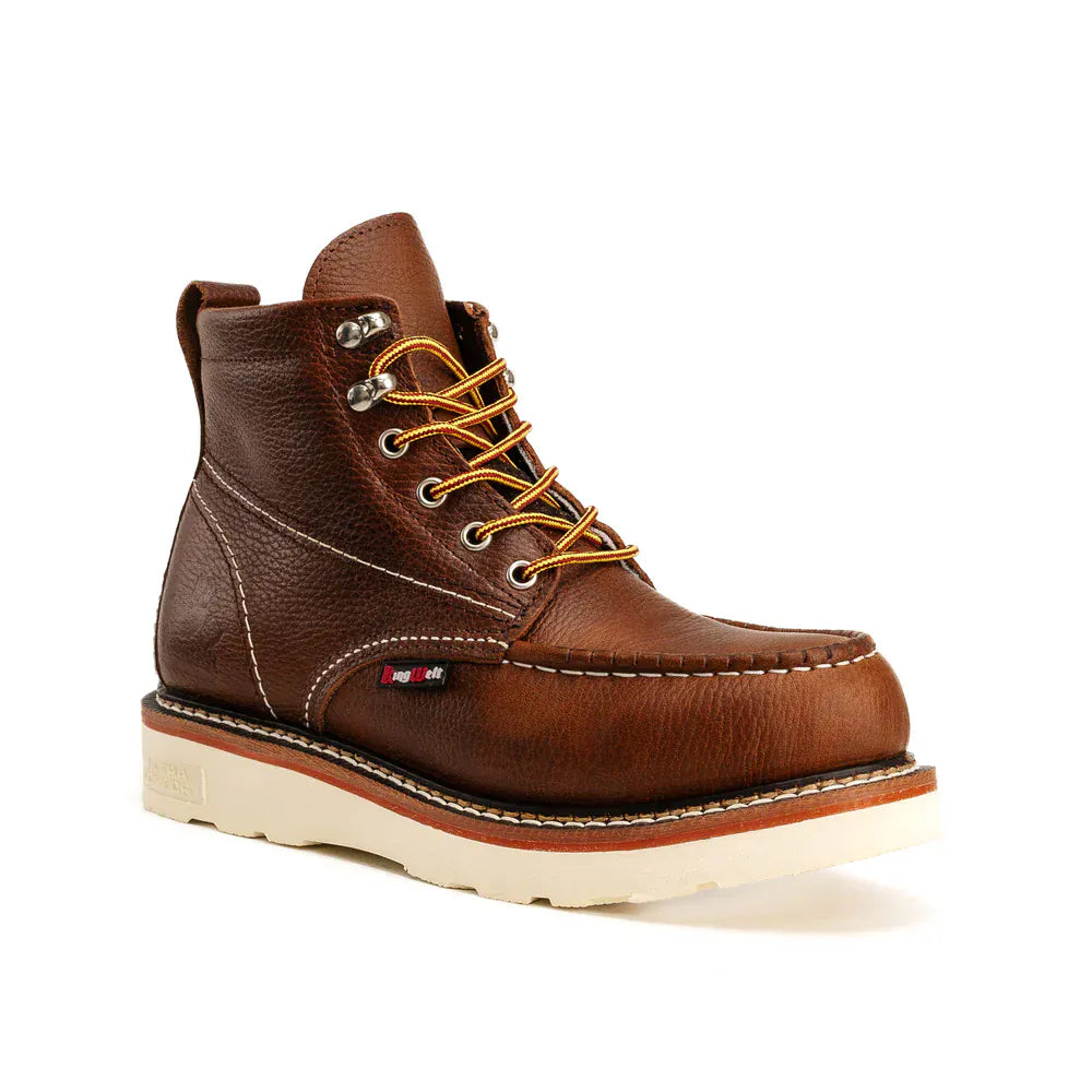 King Welt Boots Apache 6” Moc Toe Work Boots Premium Full-Grain Leather Dark Brown Color - King Welt