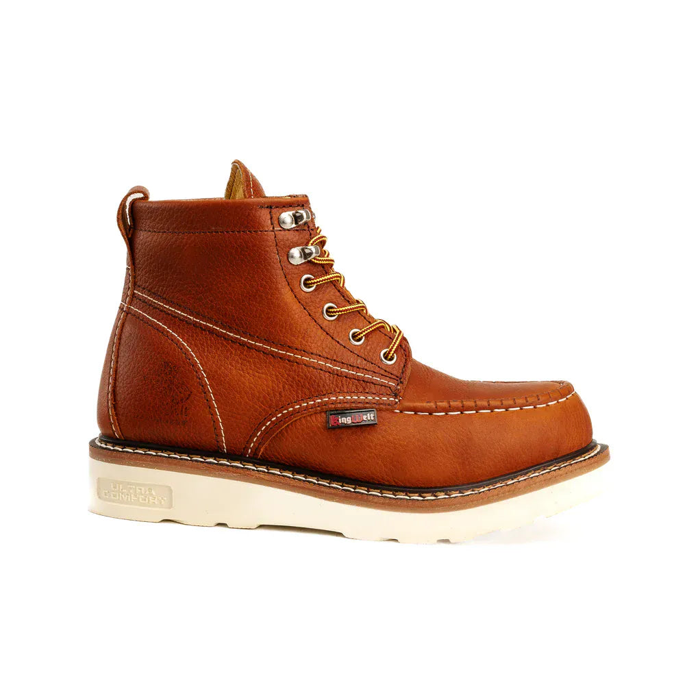 King Welt Boots Apache 6” Moc Toe Work Boots Premium Full-Grain Leather Tan Color - King Welt