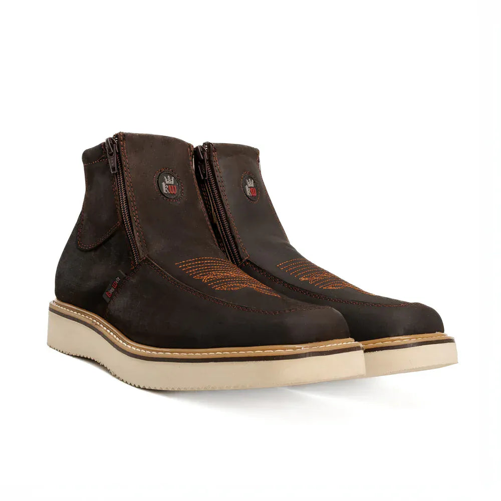 King Welt Boots Country Flex 6' Double Zipper Work Boots Soft Toe Leather Brown Color - King Welt