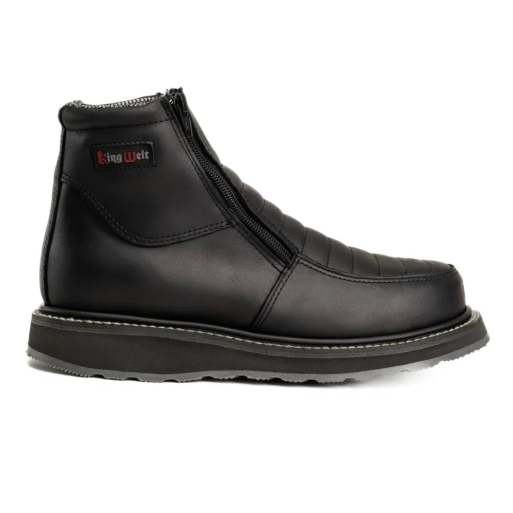King Welt Boots Ultra Flex 6" Black Double Zipper Work Boots Black Color - King Welt
