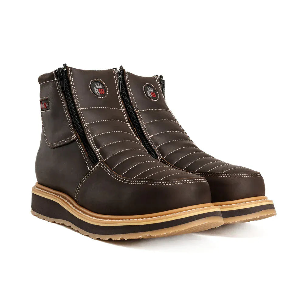 King Welt Boots Ultra Flex 6" Black Double Zipper Work Boots Brown Color - King Welt