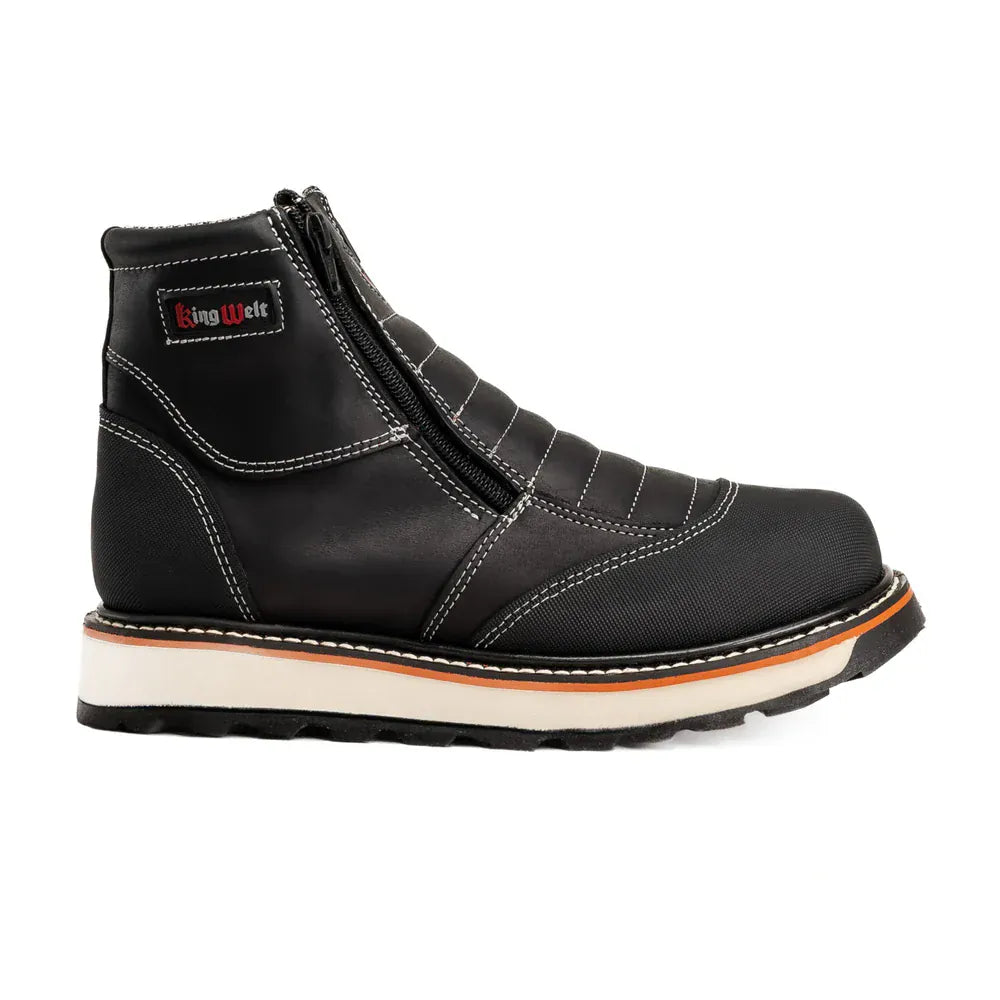King Welt Boots Ultra Flex 6" Double Zipper Work Boots Soft Toe Full-Grain Leather Black Color - King Welt