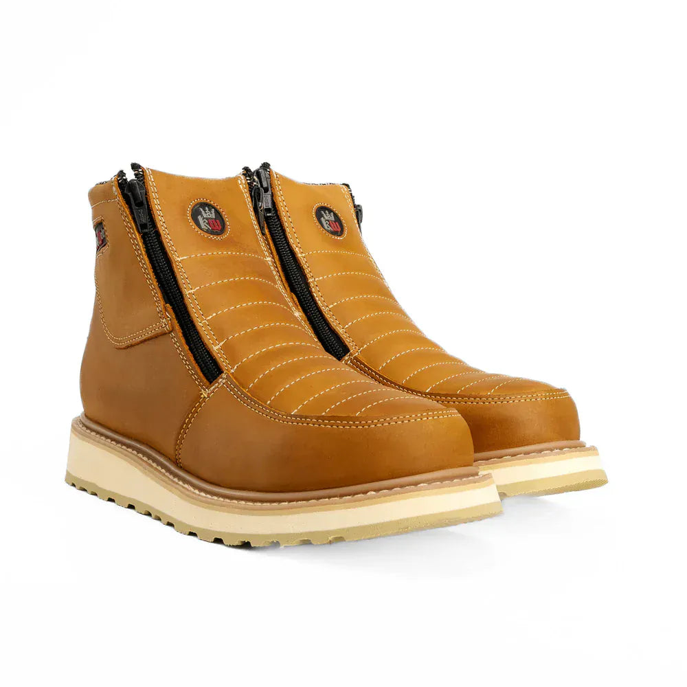 King Welt Boots Ultra Flex 6" Steel Toe Double Zipper Work Boots Honey Habana Color - King Welt